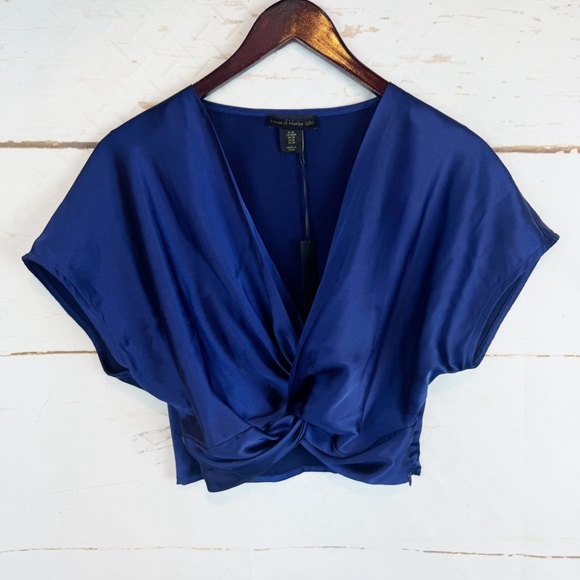 House of Harlow 1960 | Blue Satin Crop Top w Twist, M NWT - Picture 2 of 8